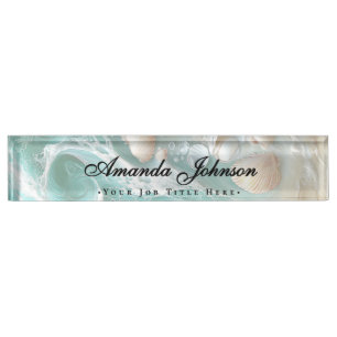 Elegante Muscheln Strand Schrift Namensplakette