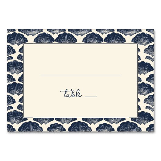 Elegante Muschelschale in Navy Tischnummer (Vorderseite)