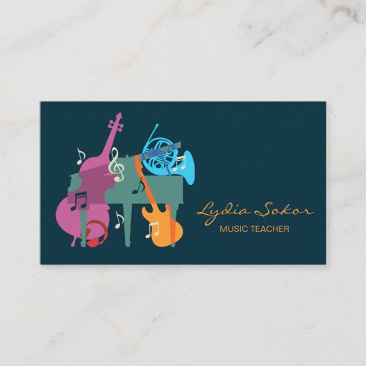 Elegante Music Teacher Business Card Visitenkarte (Vorderseite)