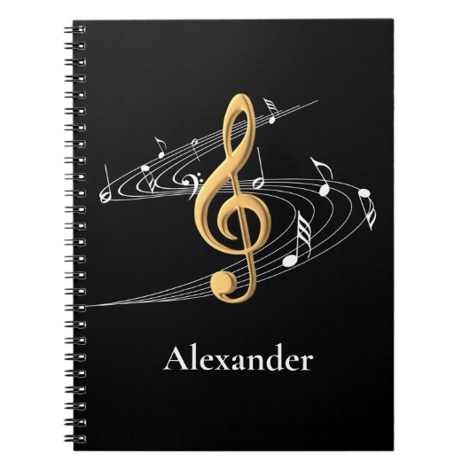 Elegante Musik Gold Treble Clef Personalisiert Sch Notizblock (Vorderseite)