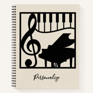 Elegante Musik Klavier Keyboard Notenschlüssel Sty Notizblock