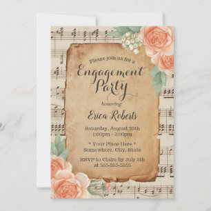 Elegante Musik-Verlobungsfeier Vintage-Blumen Einladung