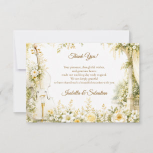 Elegante musikalische Gartenhochzeit Dankeskarte