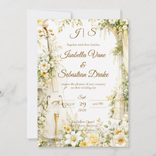 Elegante musikalische Gartenhochzeit Einladung