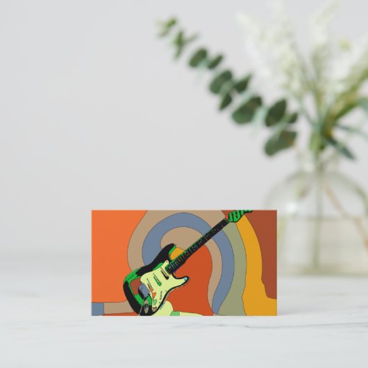 Elegante Musiklehrer Guitar Musical Business Card Visitenkarte (Stehend Vorderseite)