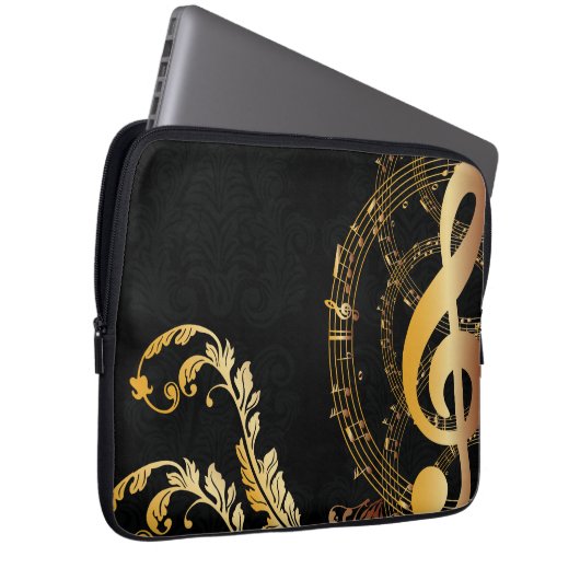 Elegante Musiknote aus schwarzem Gold Laptopschutzhülle (Vorne Rechts)