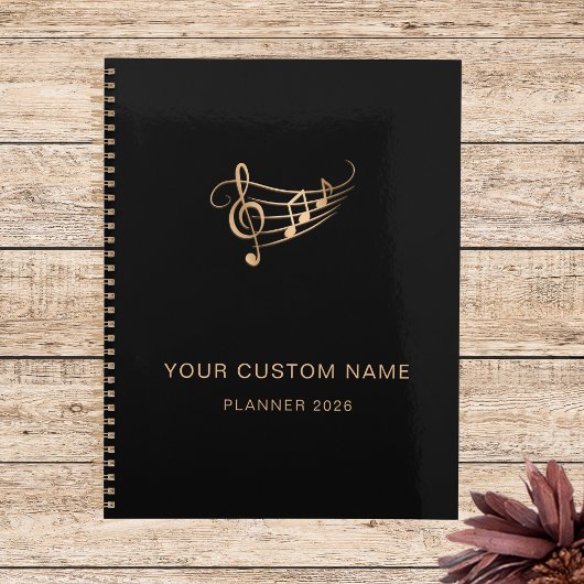 Elegante Musiknoten Gold Black Singer Jährlich Planer