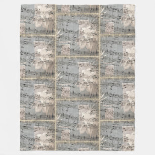 Elegante Musiknoten in Blau und Beige Fleecedecke