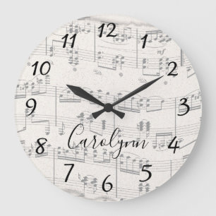 Elegante Musiknoten mit Script Large Clock Große Wanduhr