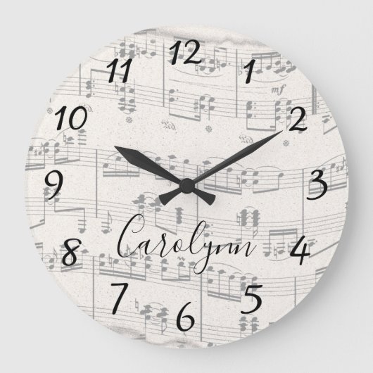 Elegante Musiknoten mit Script Large Clock Große Wanduhr (Vorderseite)
