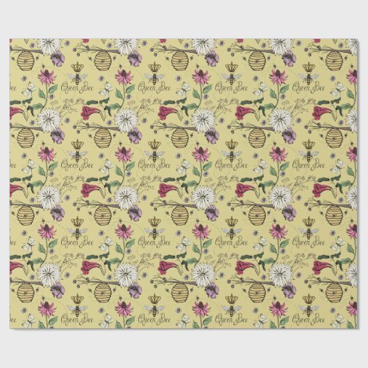 Elegante Mustard Mütter Day Queen Bee and Blume Geschenkpapier (Flach)