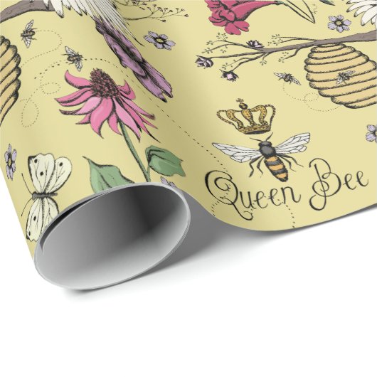 Elegante Mustard Mütter Day Queen Bee and Blume Geschenkpapier (Rolleneckpunkt)