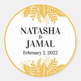 Elegante Mustard Yellow Blätter Runder Aufkleber