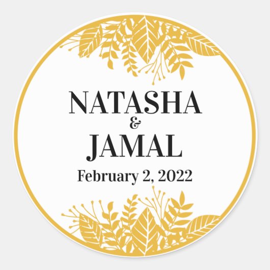 Elegante Mustard Yellow Blätter Runder Aufkleber (Vorderseite)