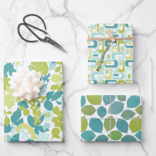 Elegante Muster Aqua Türkis Blau Apfelgrün Geschenkpapier Set