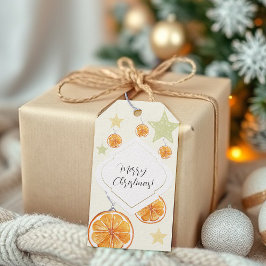 Elegante Muster Orangen und Sterne auf Beige Geschenkanhänger