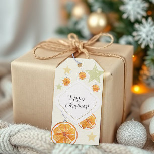 Elegante Muster Orangen und Sterne auf Beige Geschenkanhänger