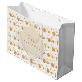 Elegante Muster Orangen und Sterne auf Winter Weiß Große Geschenktüte