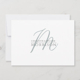 Elegante Mute Blue Black Monogram Paare Mitteilungskarte