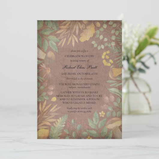 Elegante Mute Herbst Blume fallen Beerdigung Einladung (Stehend Vorderseite)