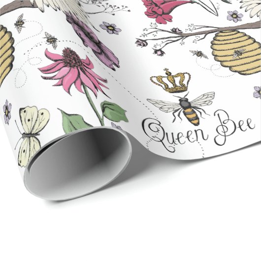 Elegante Mütter Day Queen Bee and Blume Geschenkpapier (Rolleneckpunkt)