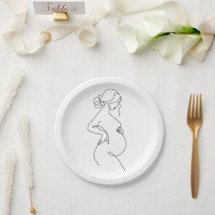 Elegante Mutter: schwangere Frauen Linie Kunst Pappteller