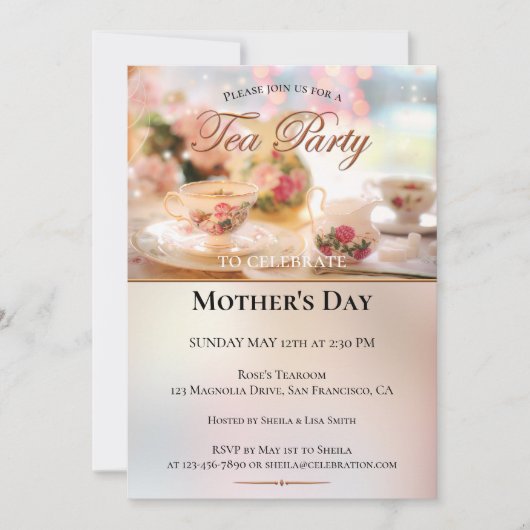 Elegante Mütter Tea Party Einladung (Vorderseite)