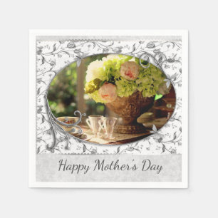 Elegante Muttertags-Grau-Blumen-Papier-Serviette Serviette