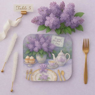 Elegante Muttertags-Lilien in Lila Pappteller