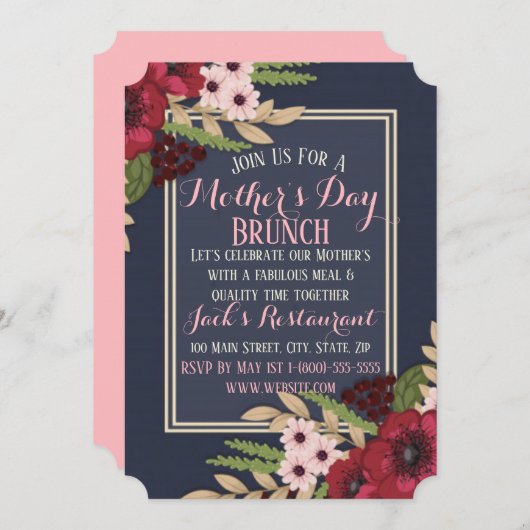 Elegante Muttertagskarte Einladung (Vorne/Hinten)
