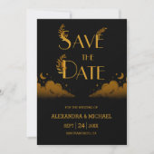 Elegante mystische Black Gold Clouds Moon Wedding Save The Date (Vorderseite)