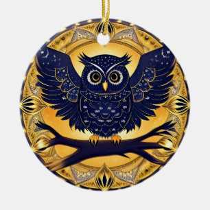 Elegante Nacht-Eulen-Illustration Keramik Ornament
