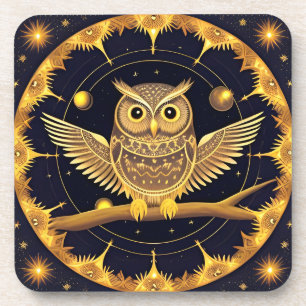 Elegante Nachtillustration einer Eule Getränkeuntersetzer