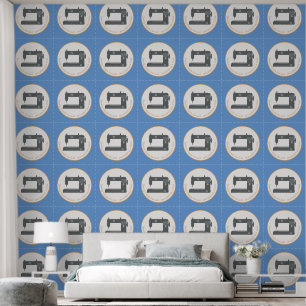 Elegante Nähmaschine Art Blue Orange Muster Tapete