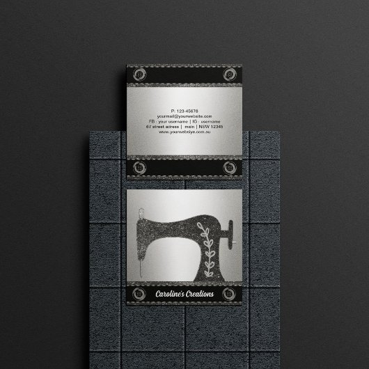 Elegante Nähmaschine | Seamstress, Silber-Taste Quadratische Visitenkarte