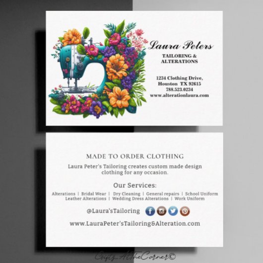 Elegante Nähmaschine Tropische Blume Schneiden Visitenkarte