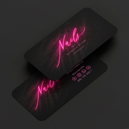 Elegante Nail Artist Manicures Hot Pink Neon Visitenkarte
