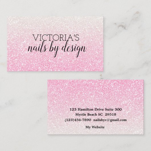 Elegante Nail Tech Pink Glitzer Business Card Visitenkarte (Vorne/Hinten)