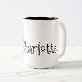 Elegante Name Blume Zeile Schwarz-weiß Zweifarbige Tasse (VorderseiteRechts)