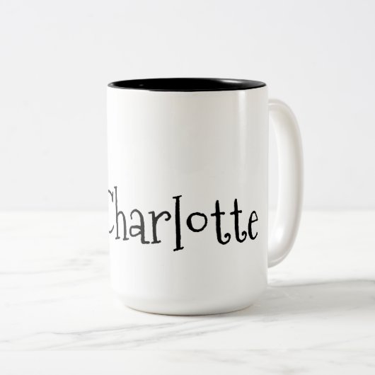 Elegante Name Blume Zeile Schwarz-weiß Zweifarbige Tasse (VorderseiteRechts)