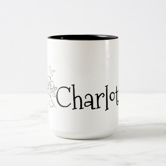 Elegante Name Blume Zeile Schwarz-weiß Zweifarbige Tasse (Mittel)