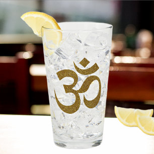 Elegante Name Imitats Gold Glitzer Om Symbol 16oz Glas