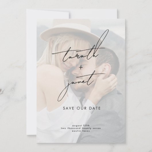 ELEGANTE NAMEN | 2 Foto QR-Code Rettete UNSER Datu Einladung (Vorderseite)