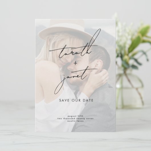 ELEGANTE NAMEN | 2 Foto QR-Code Rettete UNSER Datu Einladung (Stehend Vorderseite)