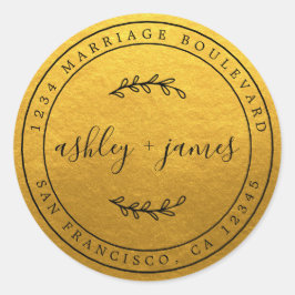 Elegante Namen Gold Wedding Rücksendeadresse Runder Aufkleber