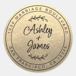 Elegante Namen Gold Wedding Rücksendeadresse Runder Aufkleber