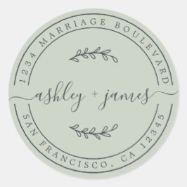 Elegante Namen Pastel Green Wedding Rücksendeadres Runder Aufkleber