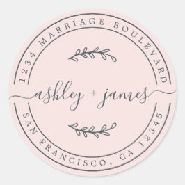 Elegante Namen Pastel Pink Hochzeit Rücksendeadres Runder Aufkleber