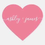 Elegante Namen Rosa Hochzeitsstimmung Rücksendeadr Herz-Aufkleber (Vorderseite)