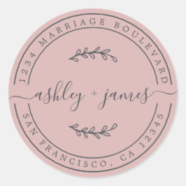 Elegante Namen Silver Pink Wedding Rücksendeadress Runder Aufkleber